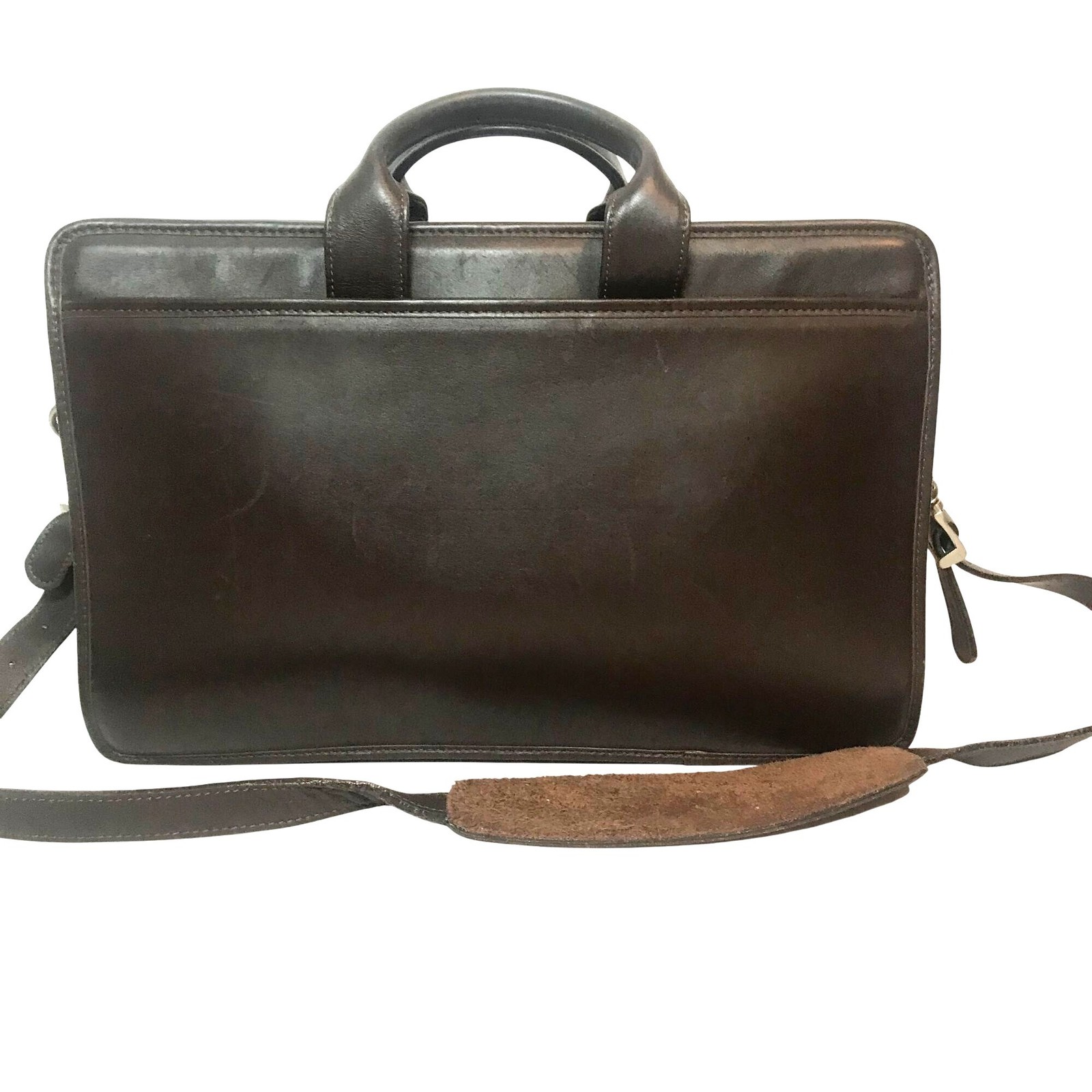 JACK GEORGES Executive Brown Leather Briefcase Messenger Bag Zip Top 16″ USA