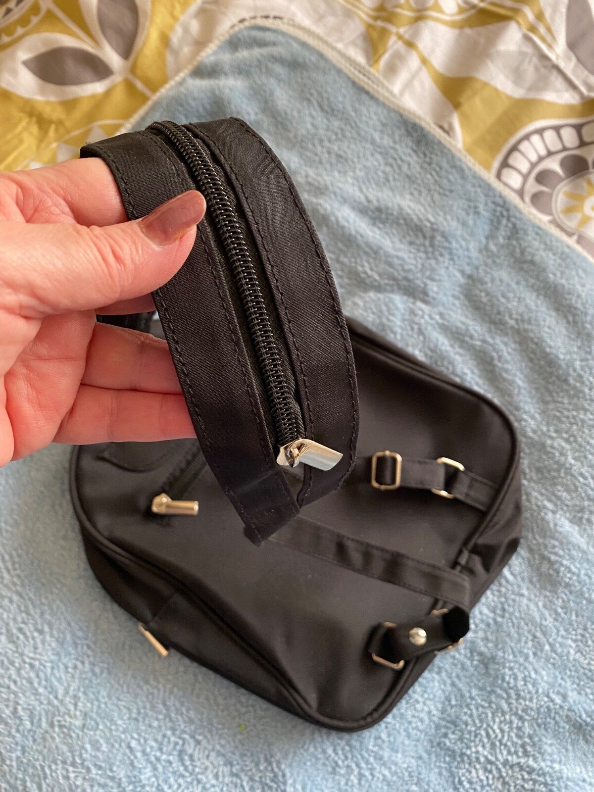 Sieber black flat backpack. Oval shape, New. Germany.