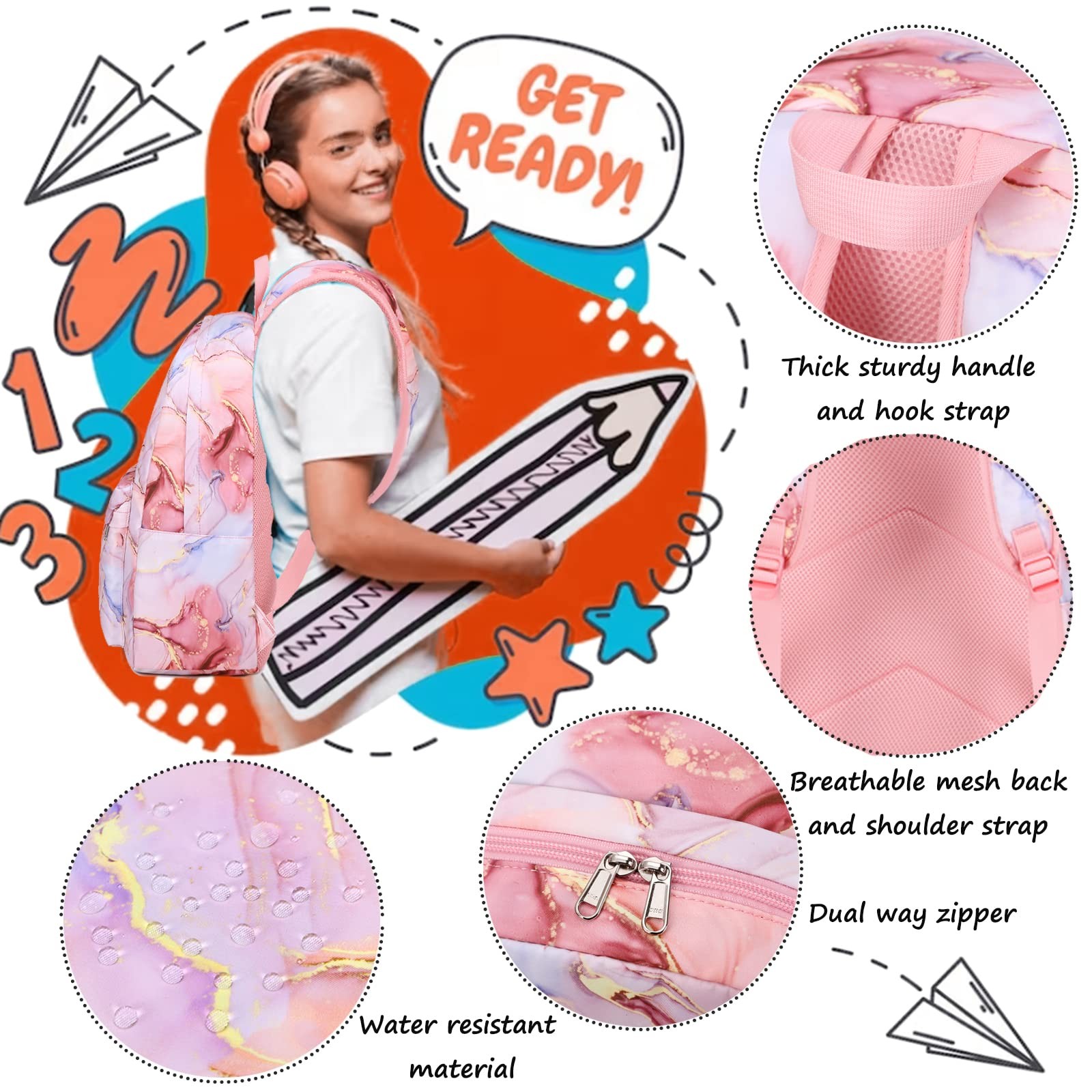 Backpack For Girls School Bag With Lunch Box Kids Bookbag For Teen Girls
