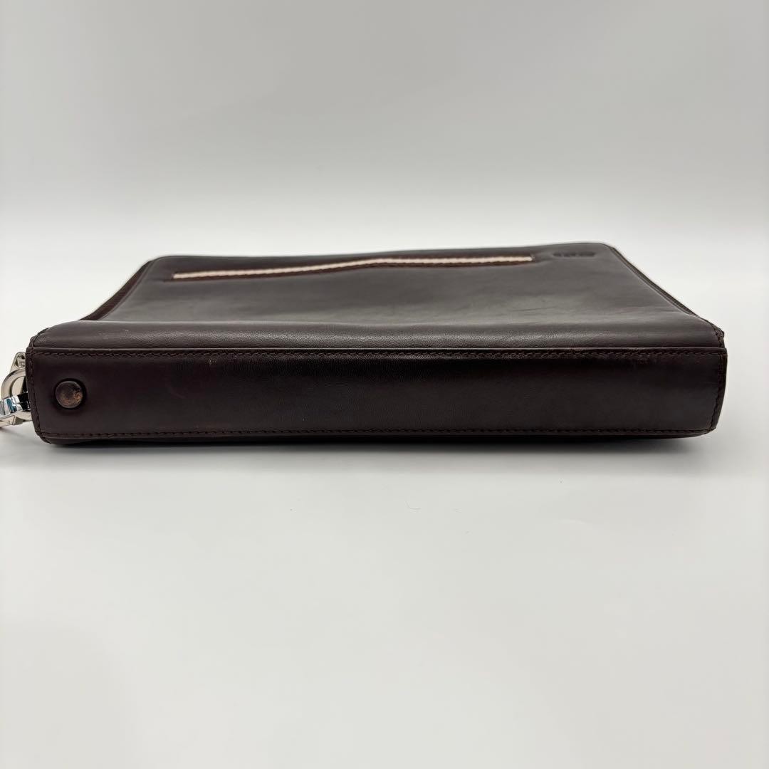 Authentic BALLY Leather Clutch Bag 16cm Brown Men’s Formal Accessory