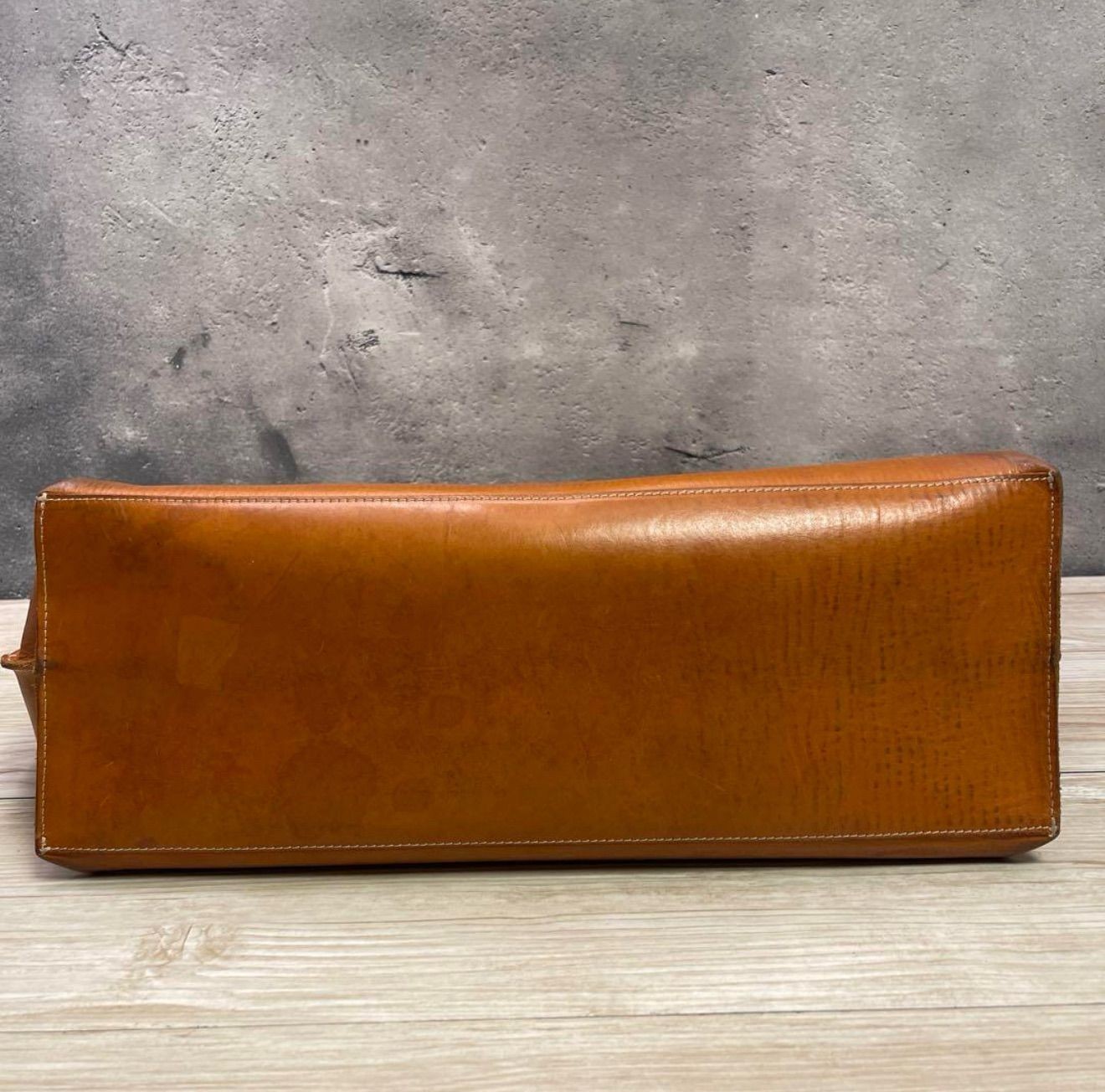 IL BISONTE Leather Authentic Luxury Tote Bag Designer Light Brown 32×37cm