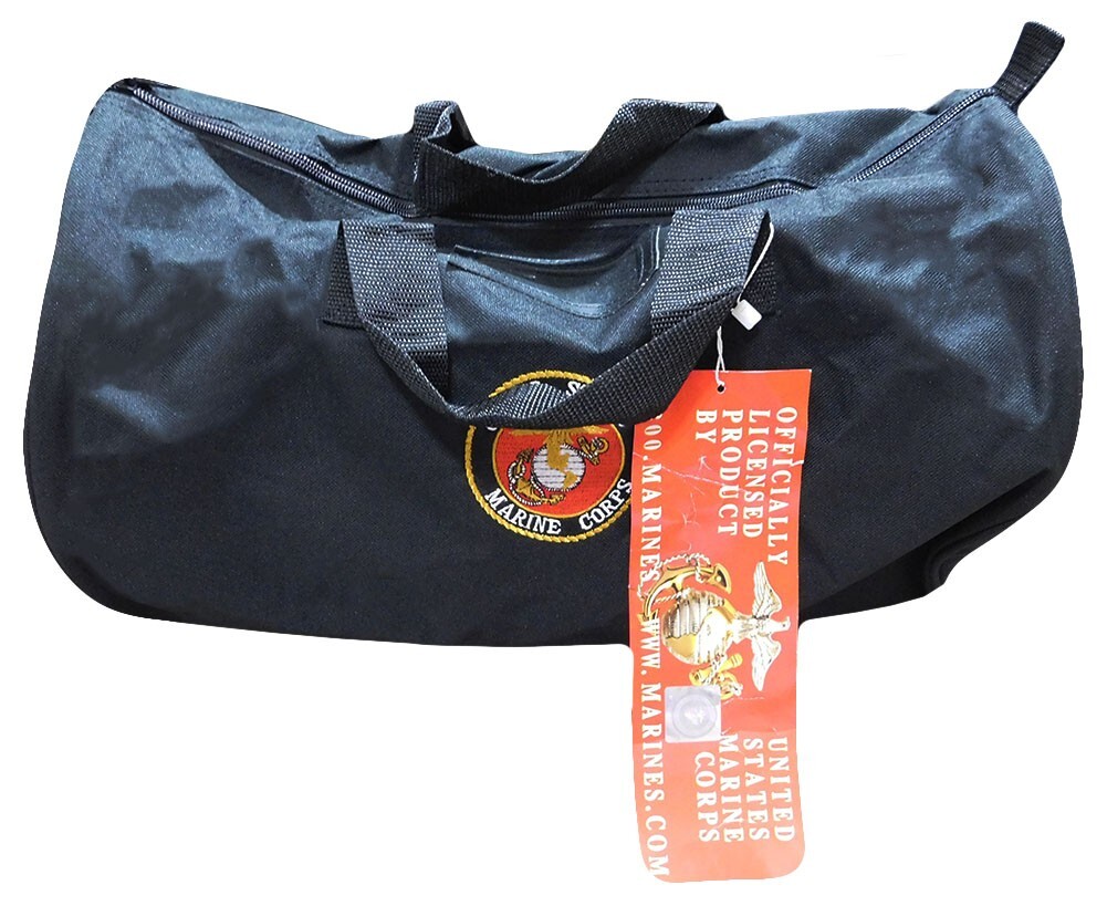 US Marine Corps Emblem Black Embroidered Military Duffle Travel Bag – Licensed