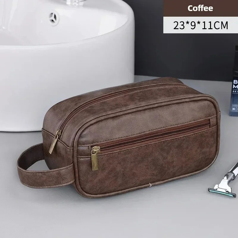 Men Toiletry Bag Organizer Dopp kit Zipper Travel Shave Pouch PU Vegan Leather