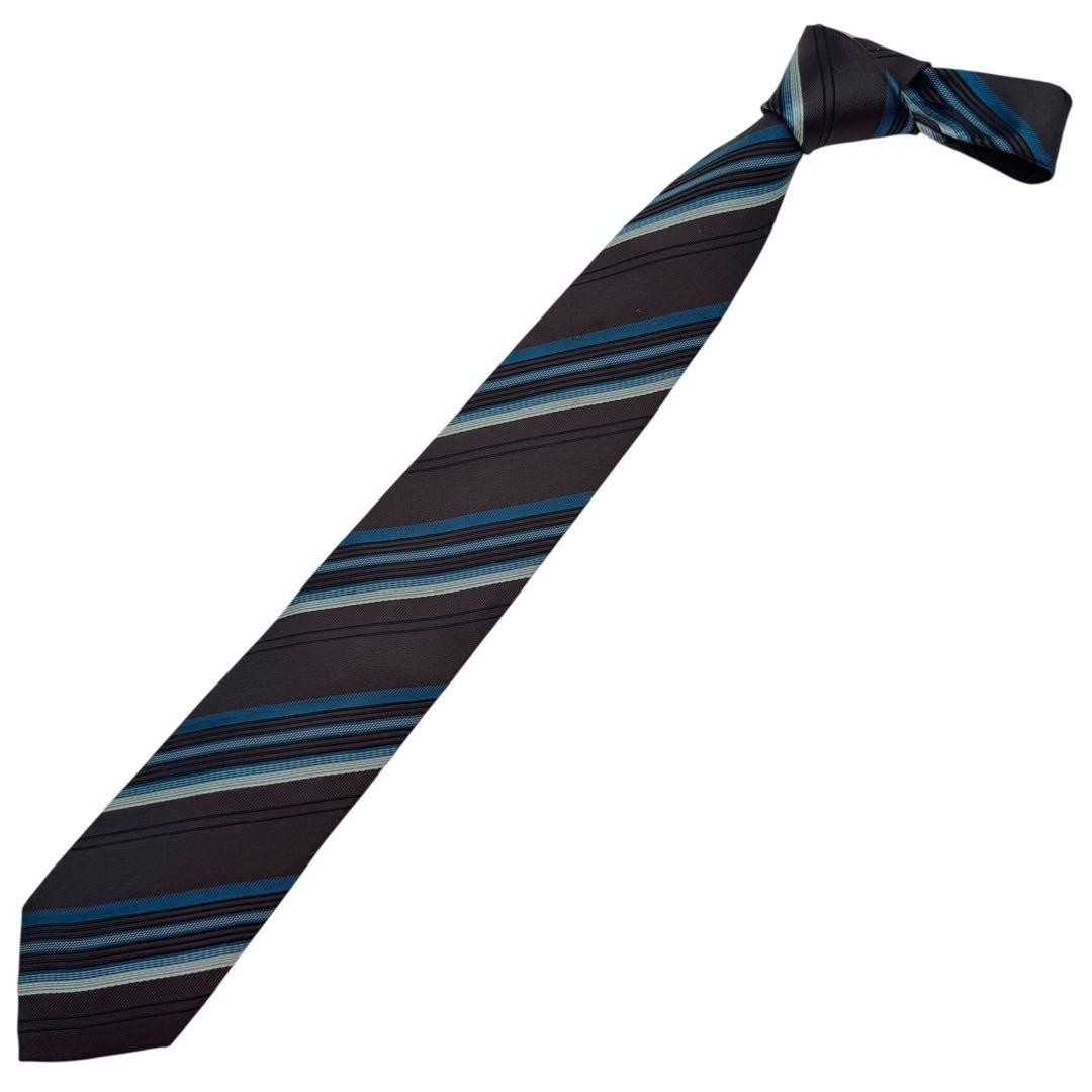 DKNY Donna Karan NY Regimental Tie Charcoal Blue Silk Made in Japan