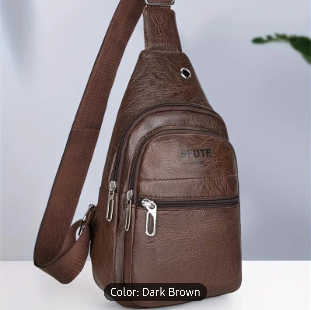 PU Leather Sling Bag – Waterproof Multi-Pocket Crossbody