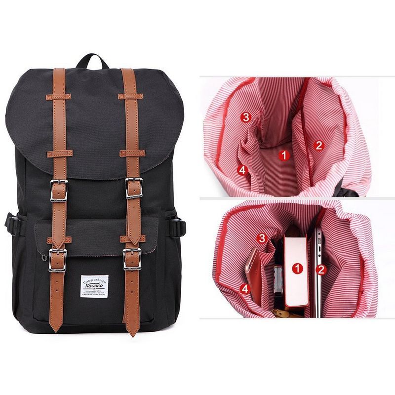 Kaukko Canvas Travel Backpack Satchel Laptop Carry Bag Hiking Camping Heavy Duty