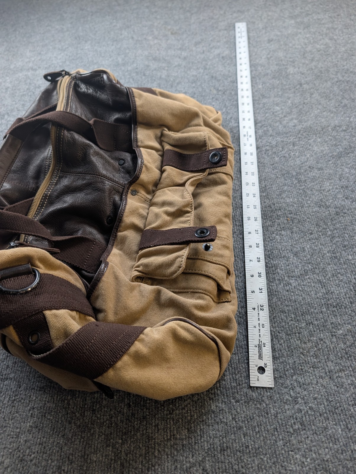 Fossil Canvas Leather Duffel Bag Brown Tan Defender Weekender Travel Luggage
