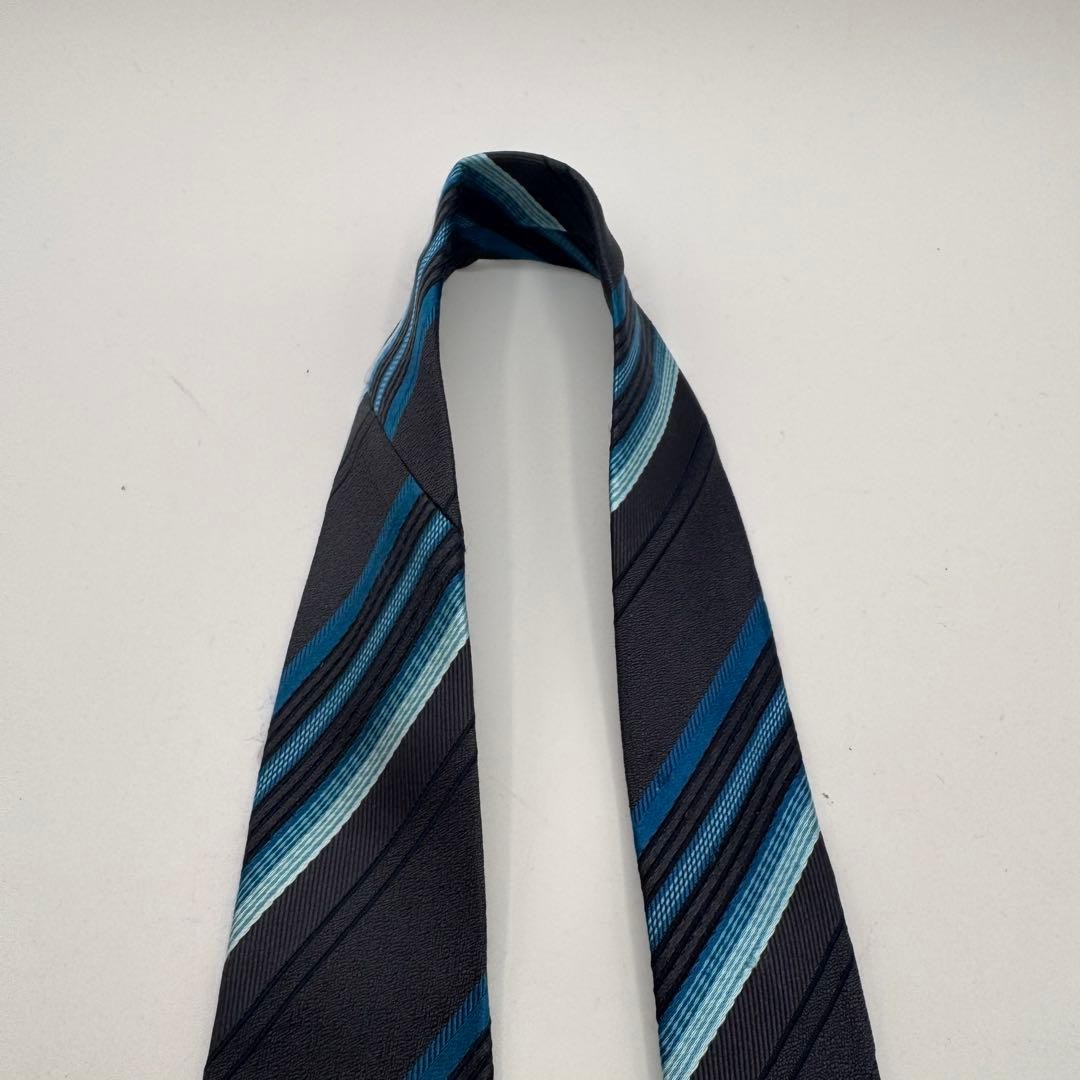 DKNY Donna Karan NY Regimental Tie Charcoal Blue Silk Made in Japan