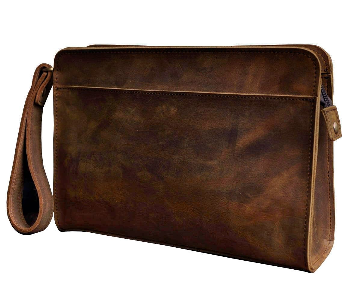 Men’s Leather Business Briefcase Clutch Bag – Organizer for Tablets & Essentials