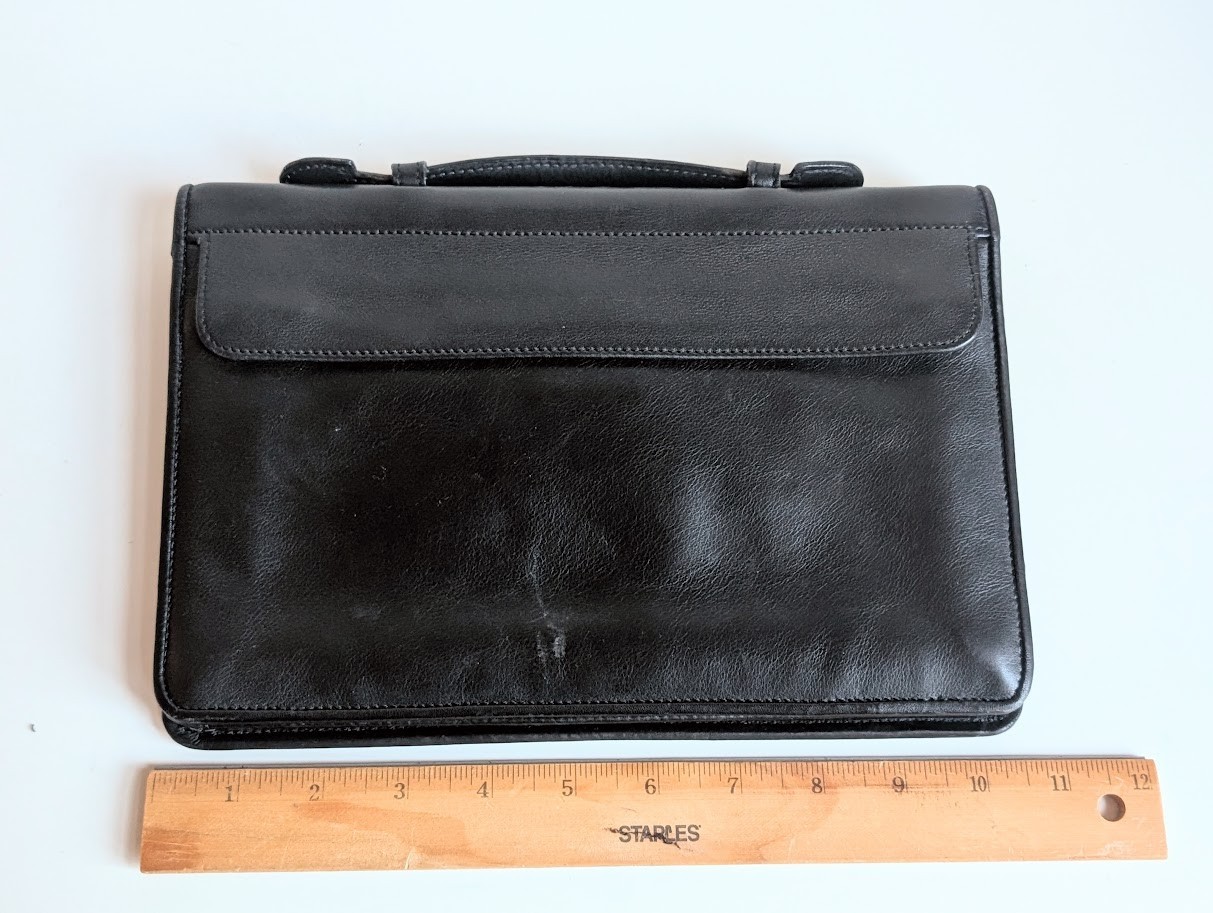 BARNEYS NEWYORK Small Briefcase Classic Black Smooth Leather Document Bag Italy