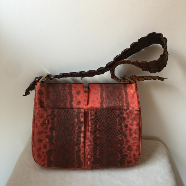 BALLY unique Crocodile Python Red Brown shoulder bag 30×24×4cm