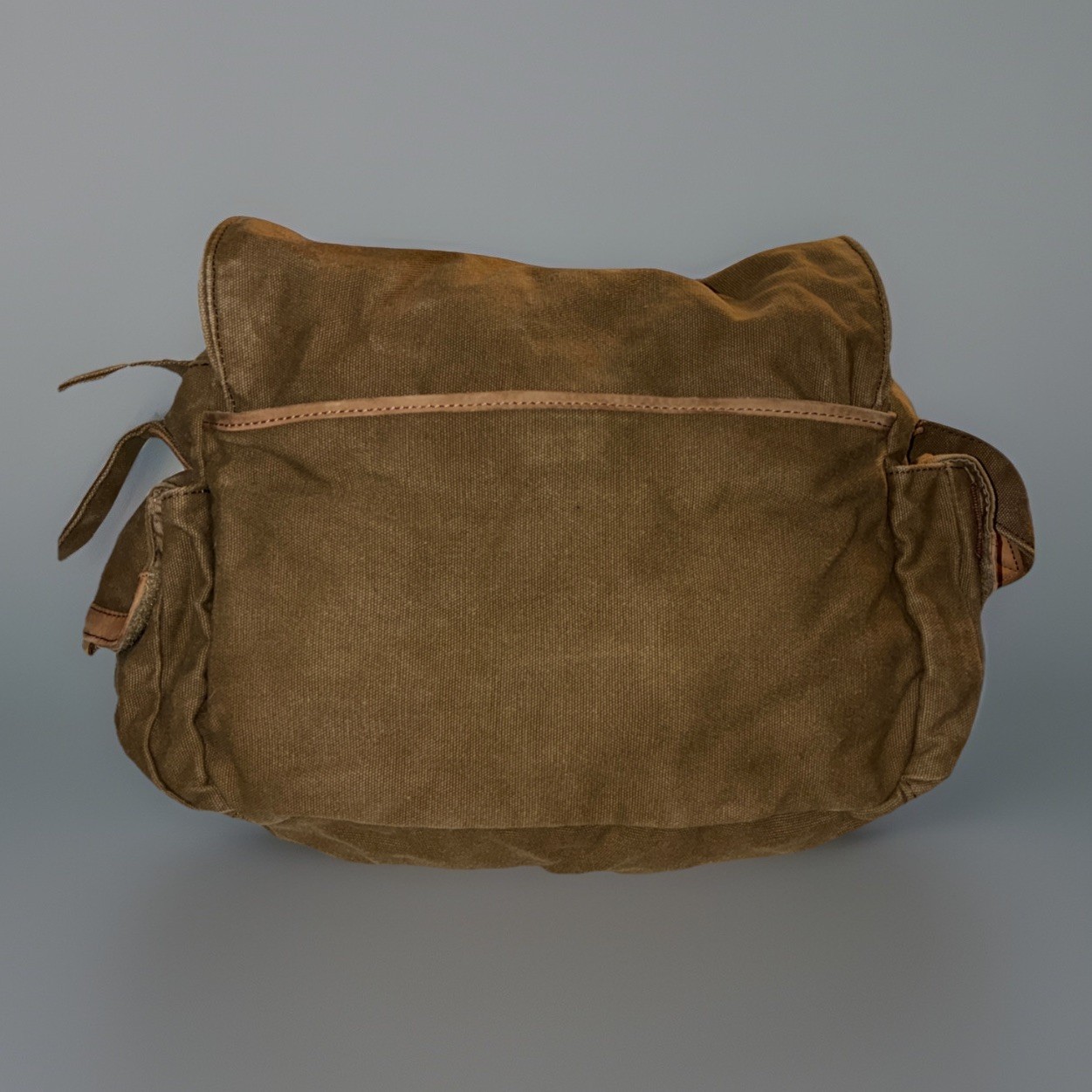LL Bean VTG Canvas Messenger Flap Field Bag Brown Leather Trim Crossbody