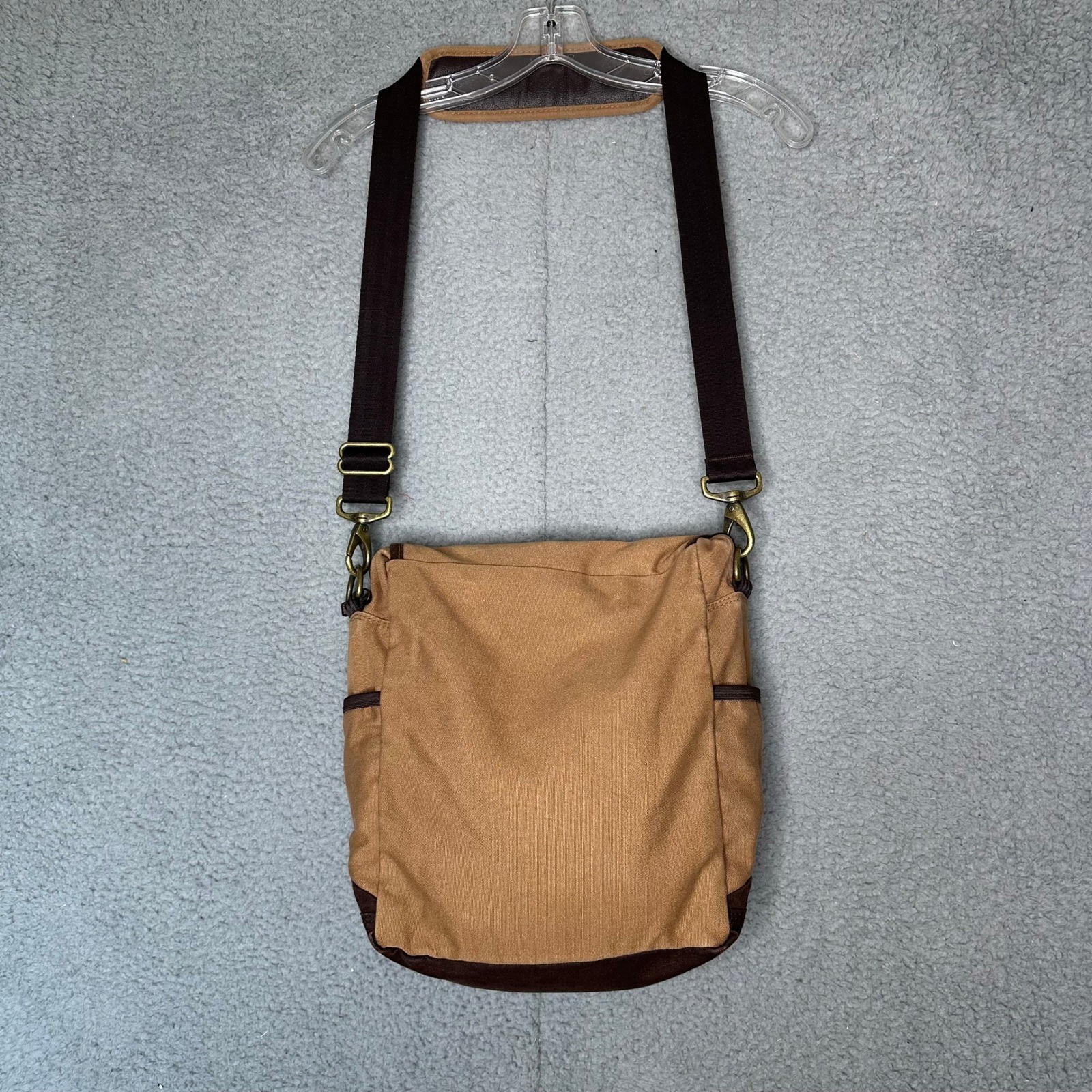 Eddie Bauer Tan Canvas Messenger Bag Brown Crossbody Satchel Brass Hardware