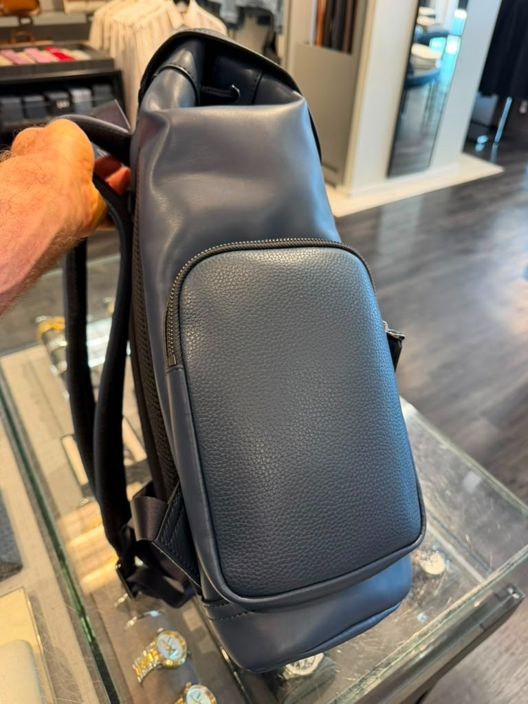 Michael Kors Men Cooper Large Leather Shoulder Backpack Navy For Travel Hiking