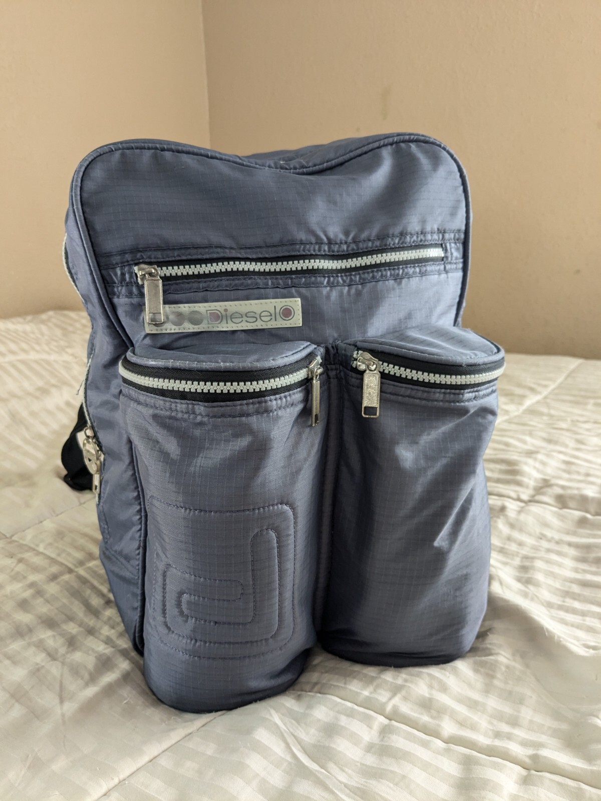 Vintage Diesel Blue Backpack And Blue Knit Diesel Beanie