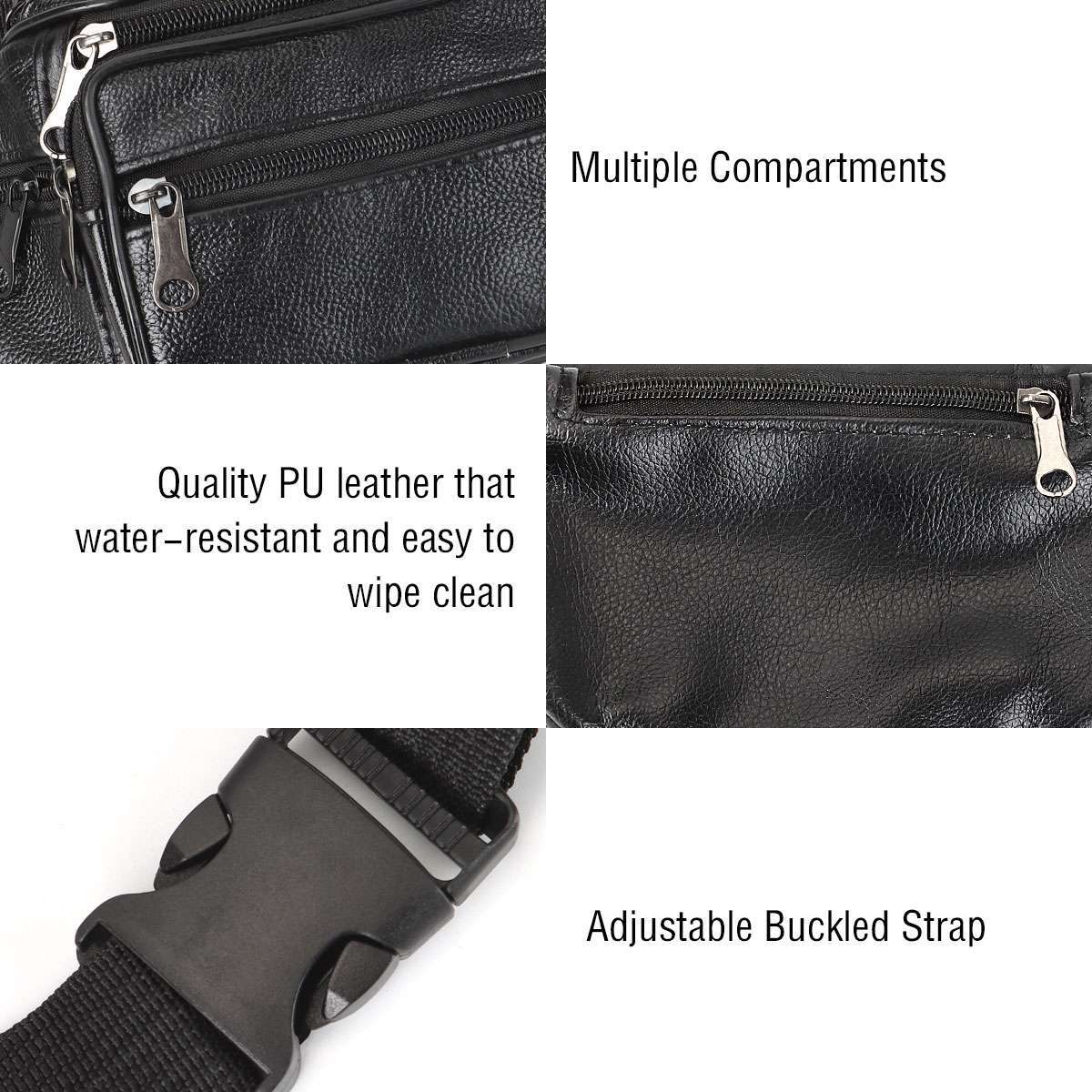 Genuine Leather Fanny Pack Multi Zippered Waist Bag Hip Belt Purse Black Pouch
