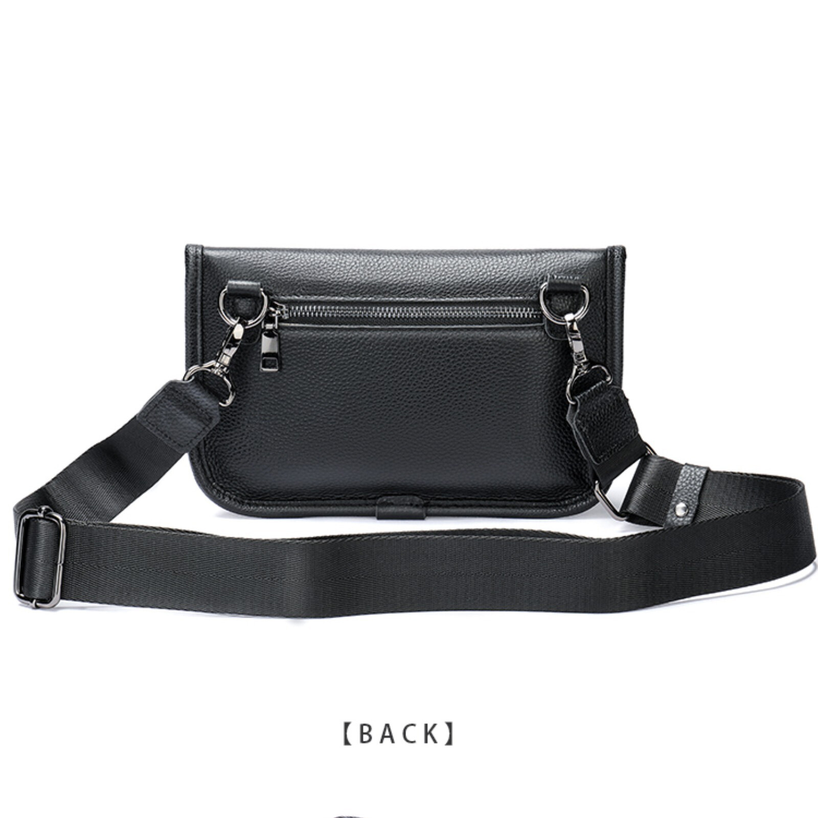 Mens Leather Shoulder Bag Black Crossbody Business Casual with Multi-Pocket