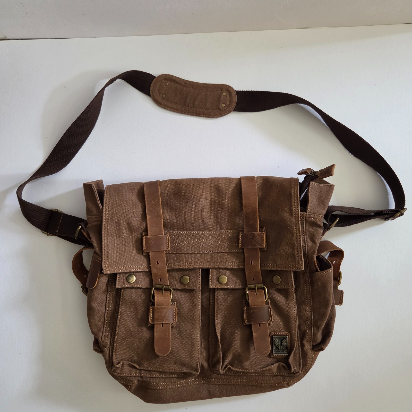 Military Canvas Leather Men Messenger Bag Shoulder Crossbody Bag Sturdy Muchuan