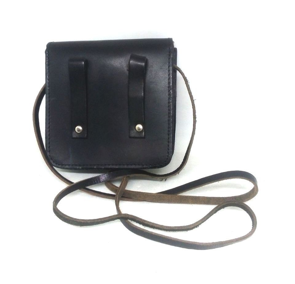 Vintage Swiss Genuine Leather Black Bag Case Belt Pouch Slightly Used 12×12 cm
