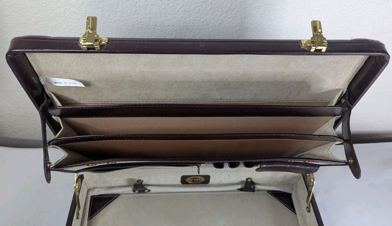Vintage Leather Hardside Briefcase Burgundy Brown With Dual Combo Locks