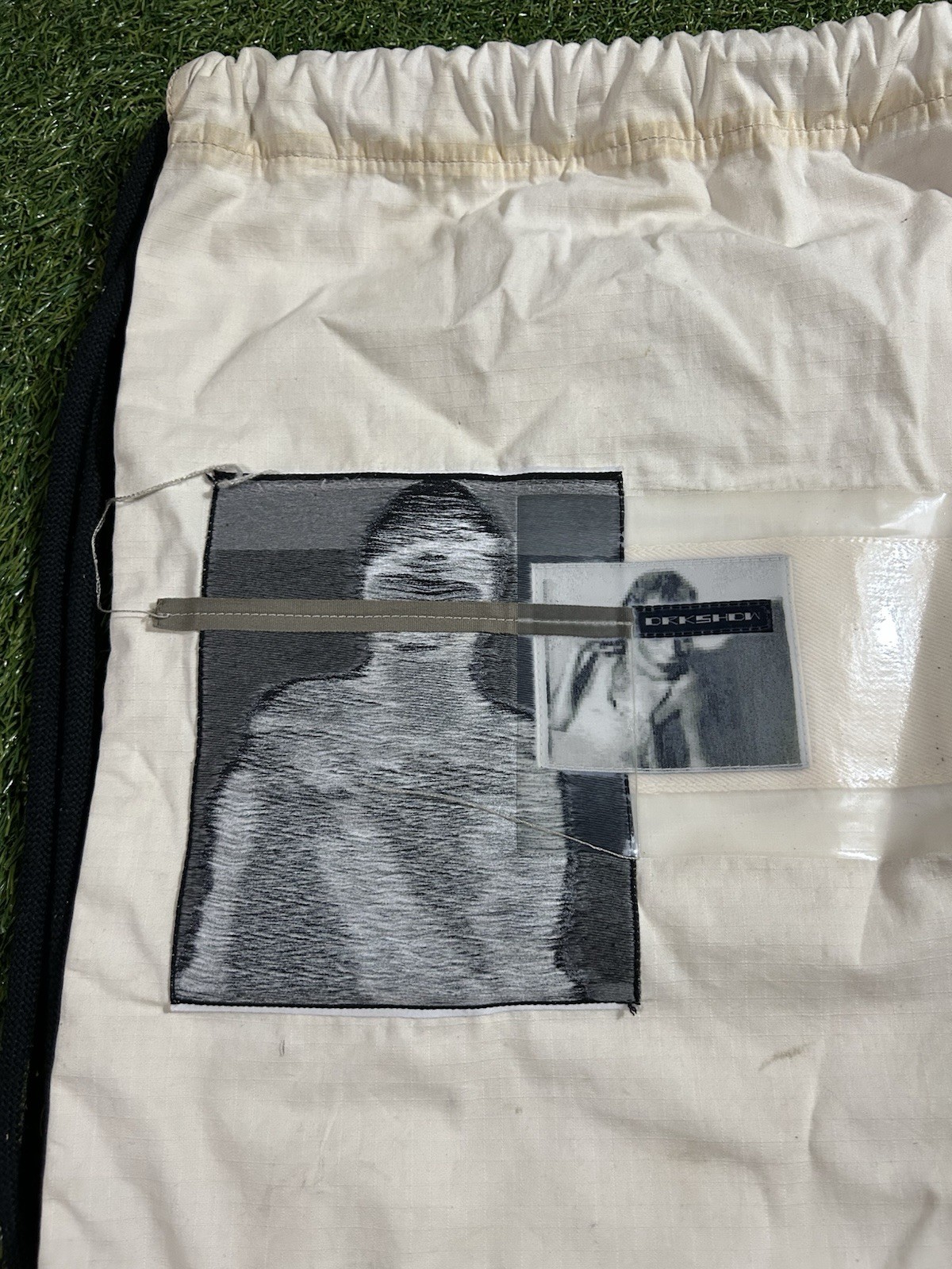 RICK OWENS DRKSHDW DRAWSTRING PATCHED GYM BAG 100% COTTON NATURAL COLOR USED