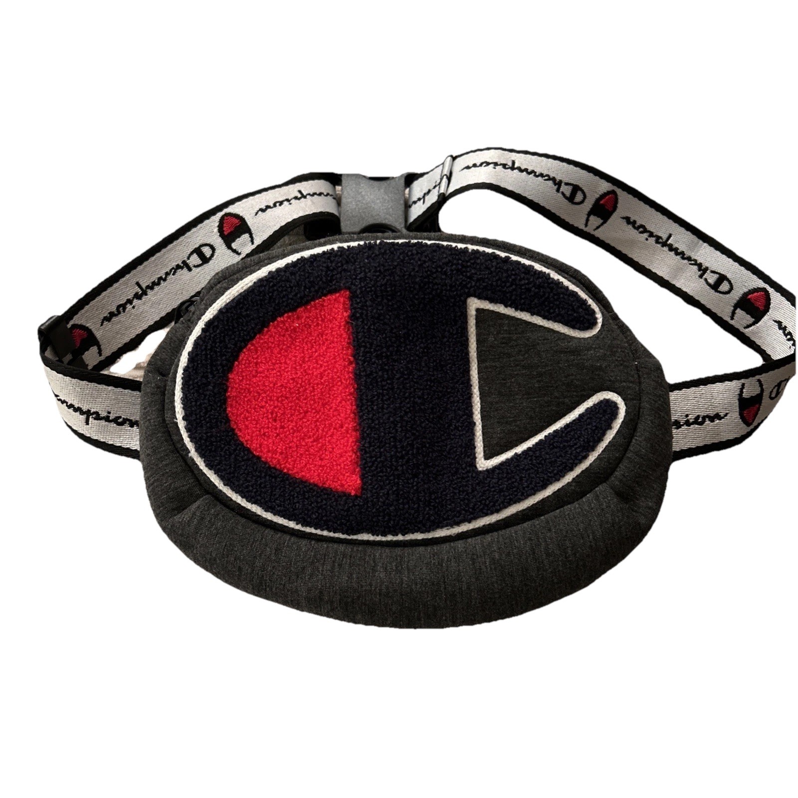 Champion Fanny Sling Bag Embroidered Red Blue Grey 9.5” Long 6.5 Deep Fanny Pac