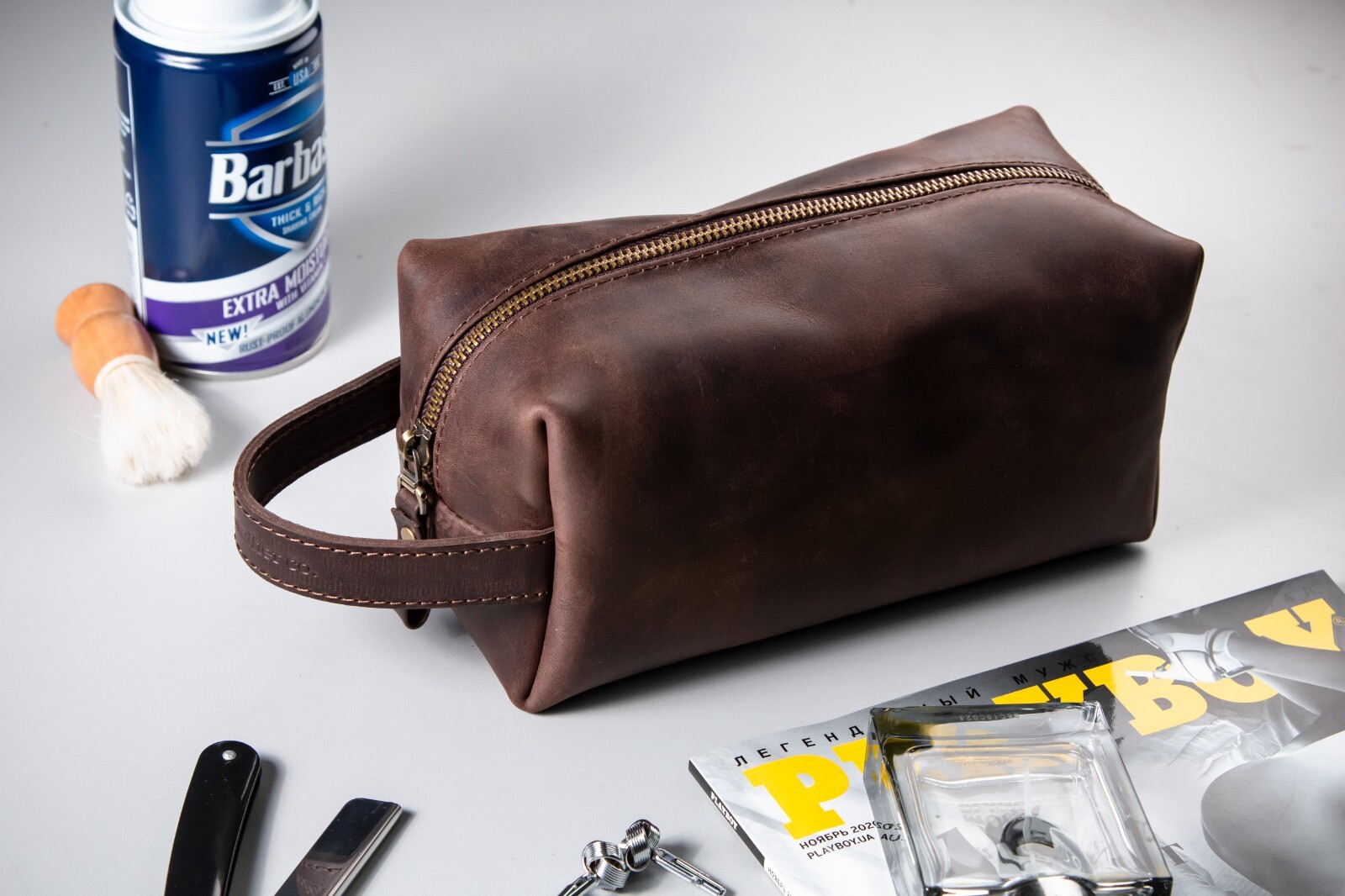 Personalized Genuine Leather Toiletry Bag For Men Dopp Kits For Him Wash Bag