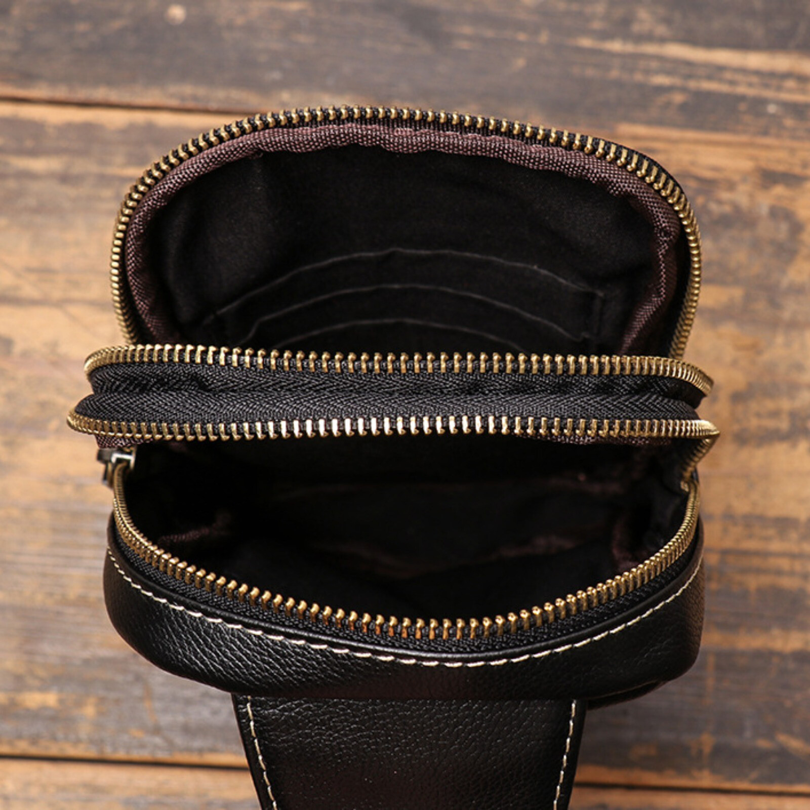 Men Black Leather Sling Bag Crossbody Shoulder Chest Pouch Small Travel Pack