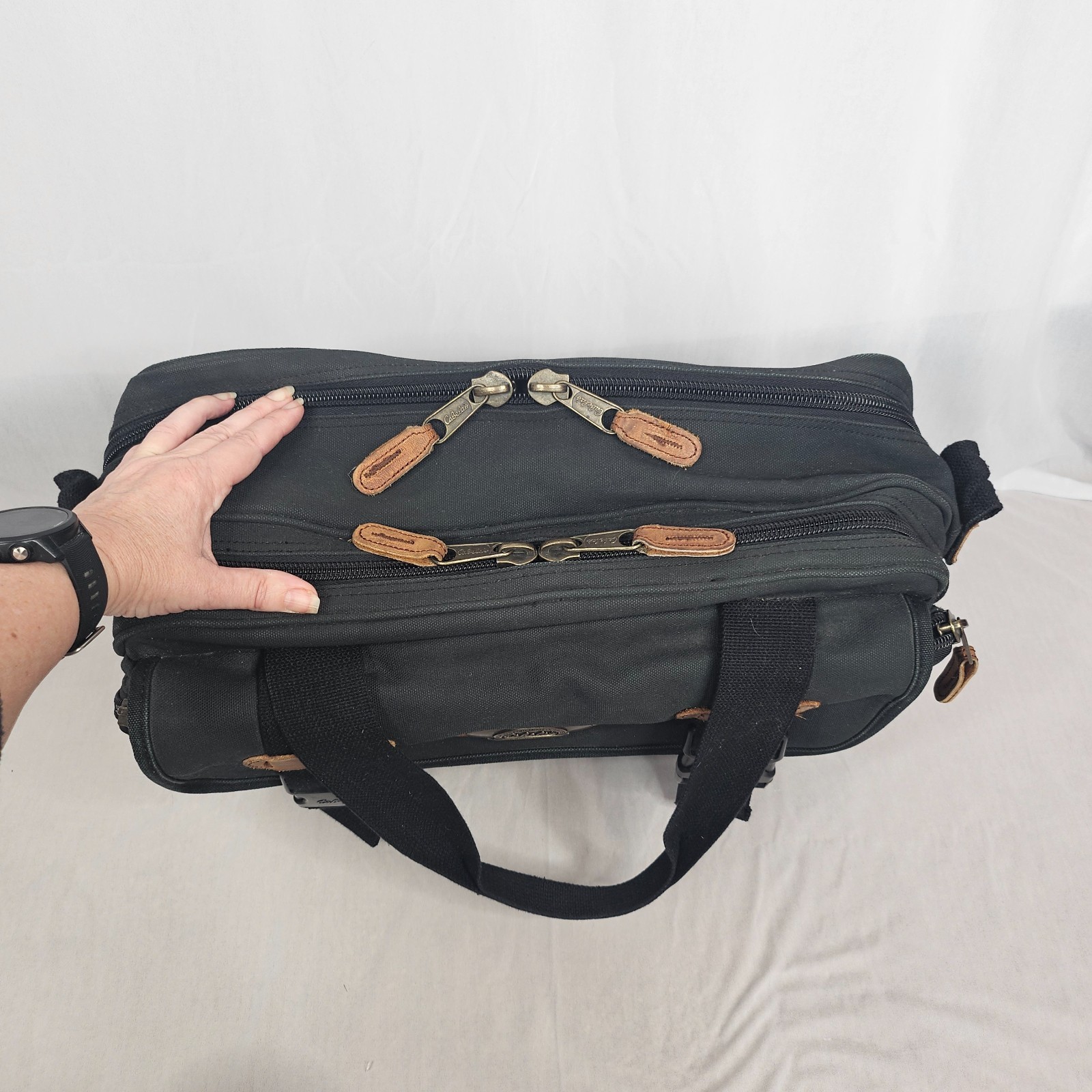 Cabela’s Canvas Messenger Bag | Hunting Gear Laptop Briefcase Black Leather Trim