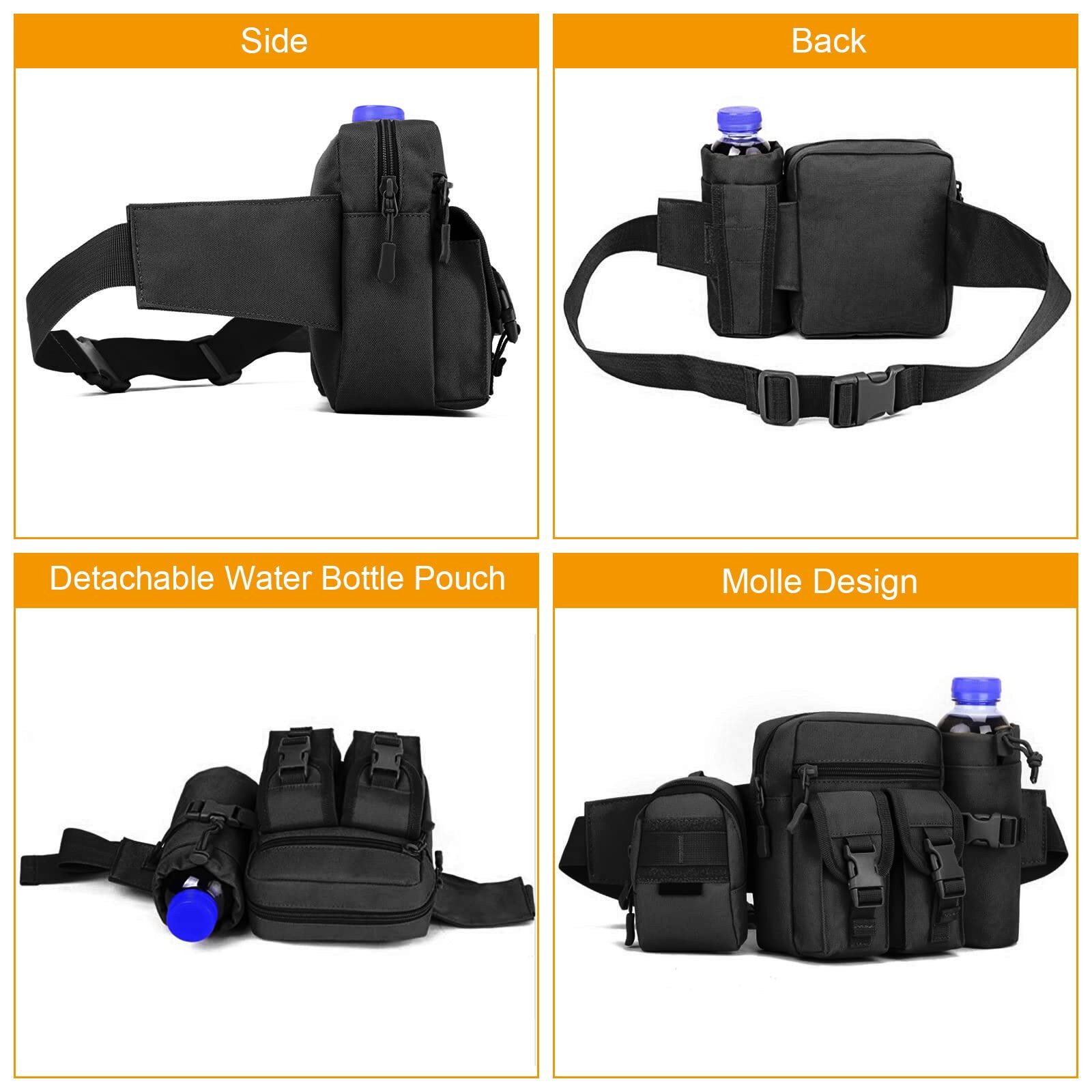 Outdoor Tactical Waist Fanny Pack Pouch Camping Hiking with Water Bottle Bag