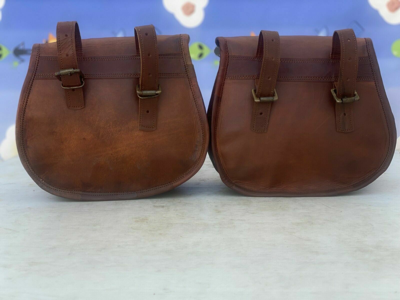 Motorcycle Pouch 2 Pcs Left Right Two Panniers Saddle Side Bags Vintage Leather