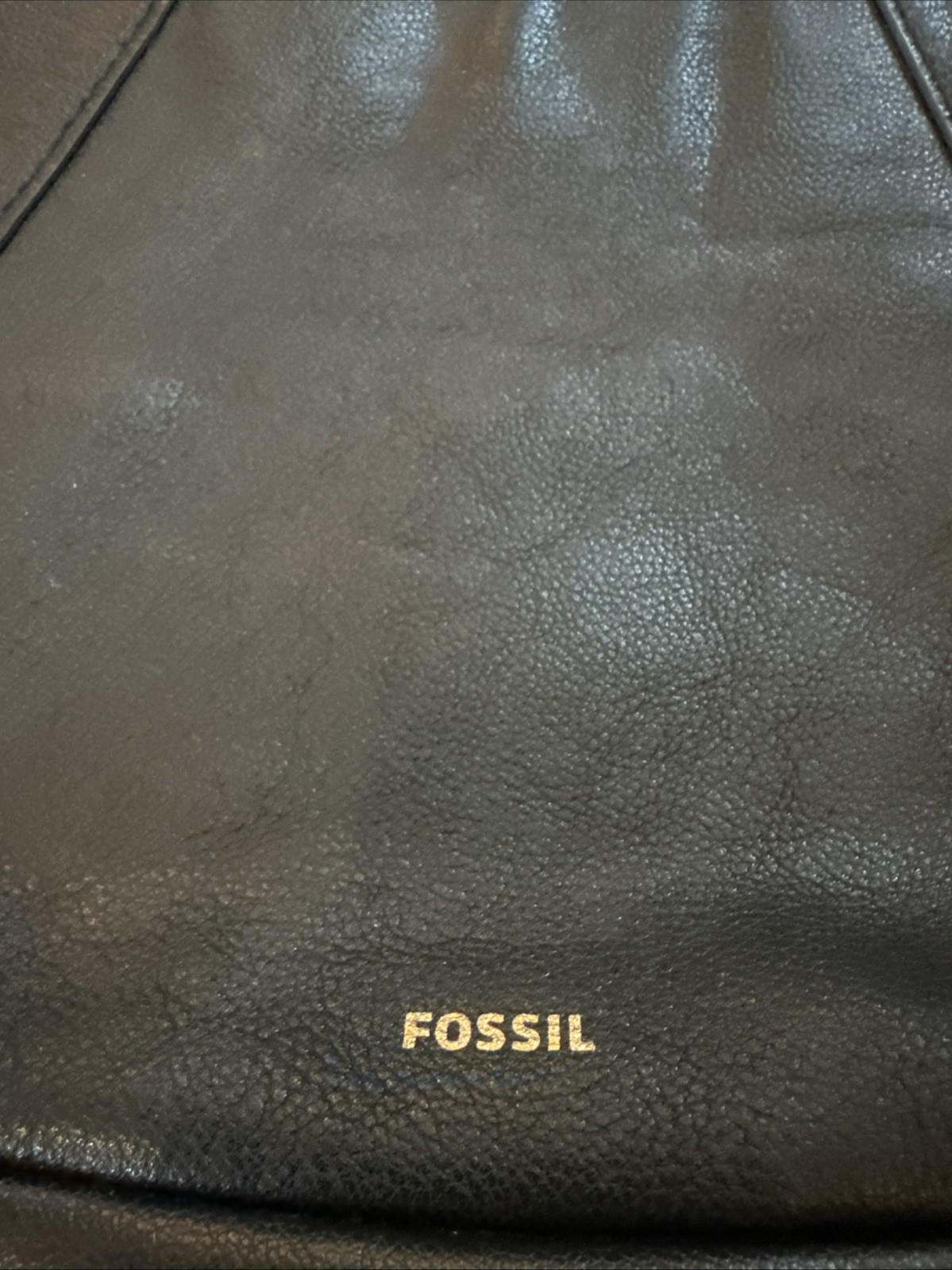 Fossil Leather Pouch 8”x11” Black Gold Zip Vintage Soft