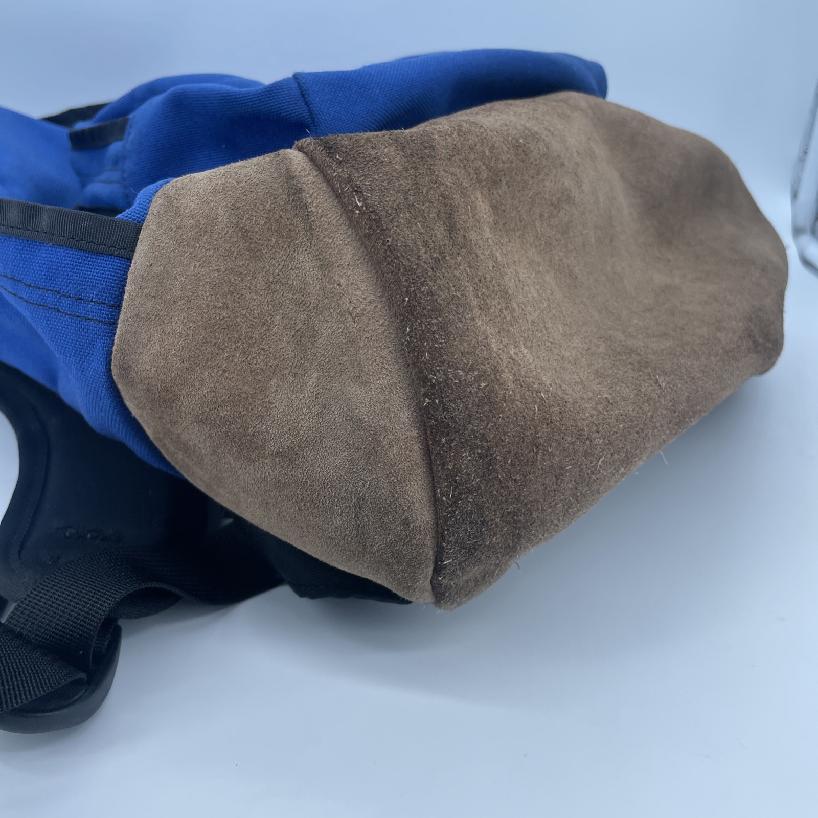 Vtg 1990s Nike Backpack Blue with Brown Suede Bottom Center SWOOSH 90s