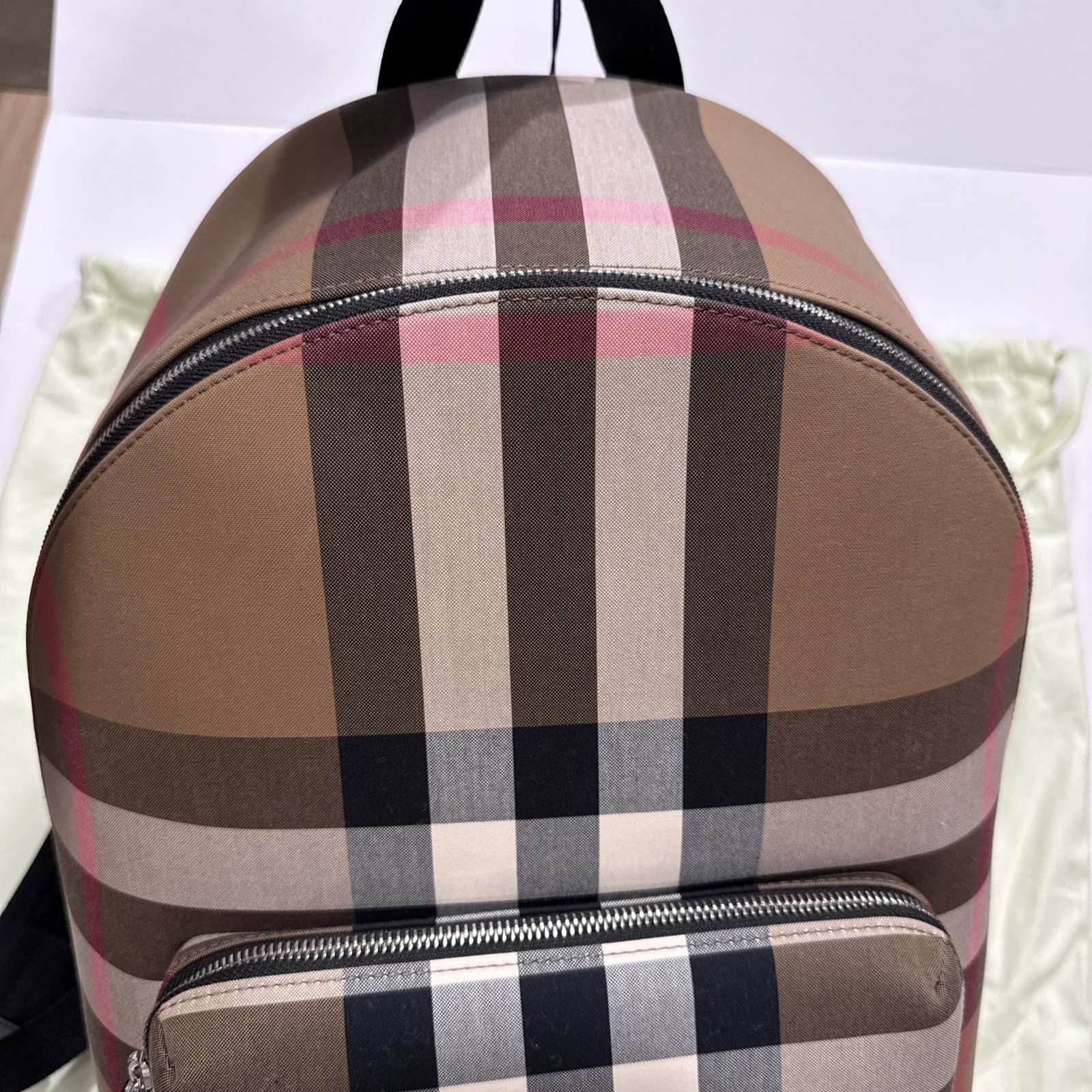 Burberry Jeff Canvas Zippered Backpack Taupe Brown IP Check $1350 New With Tag