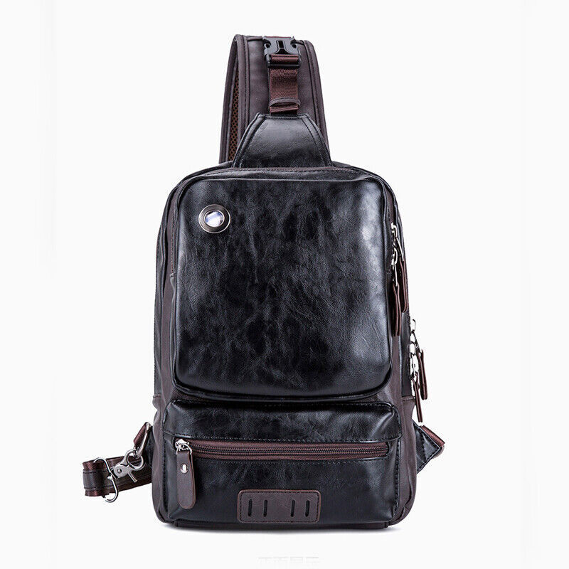 Men’s Sling Backpack PU Leather Large Capacity Cross Body Bag Chest Shoulder Bag