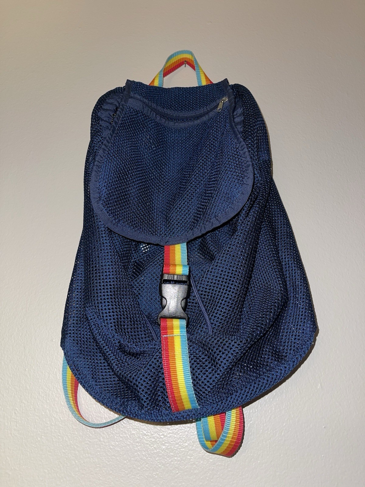 Navy Mesh Daypack With Rainbow Strap