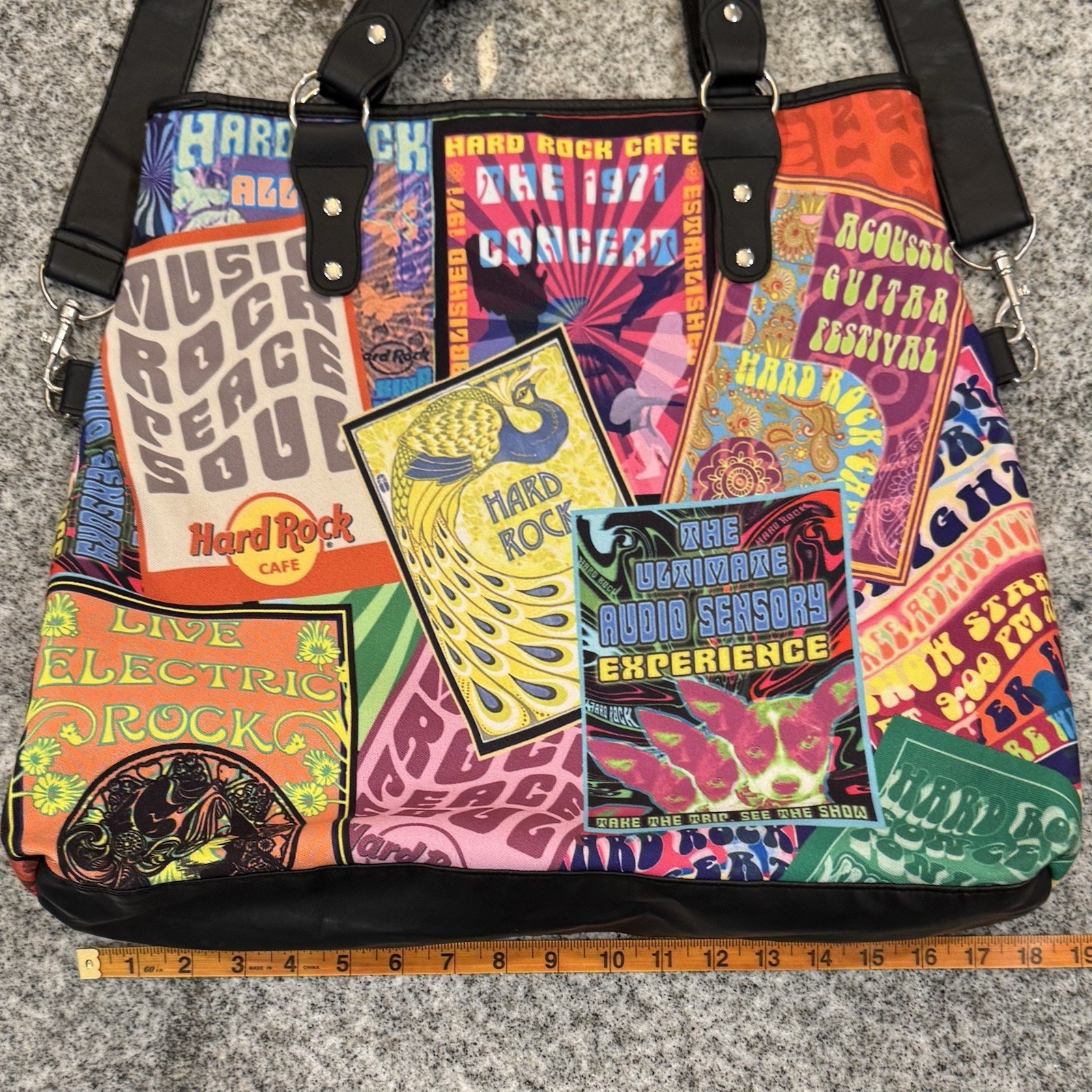 Hard Rock Cafe Concert Poster Graphic Messenger Tote Bag Purse Retro Boho *READ