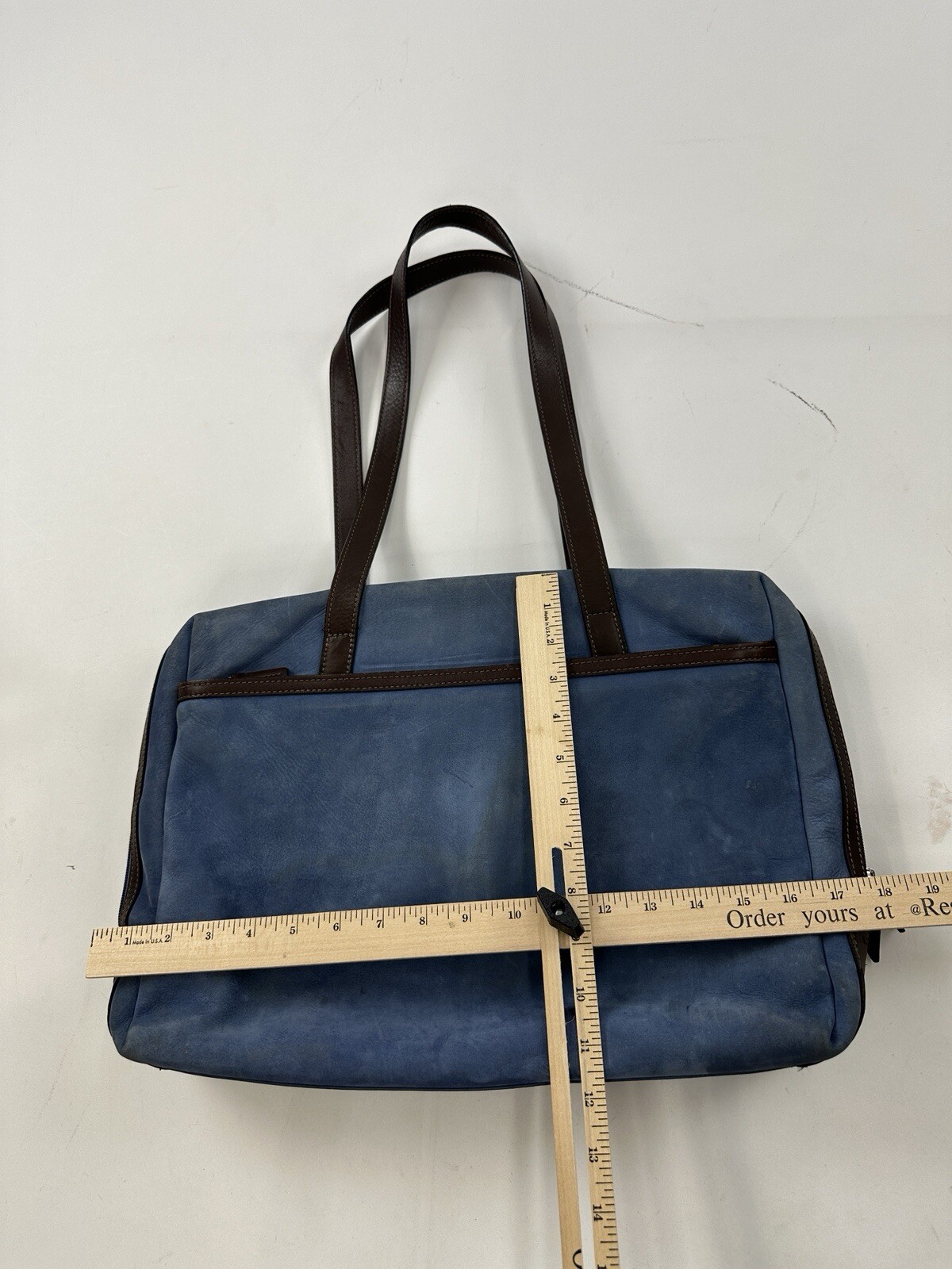 Jack Georges Briefcase Laptop Messenger Bag Blue Leather Missing Strap