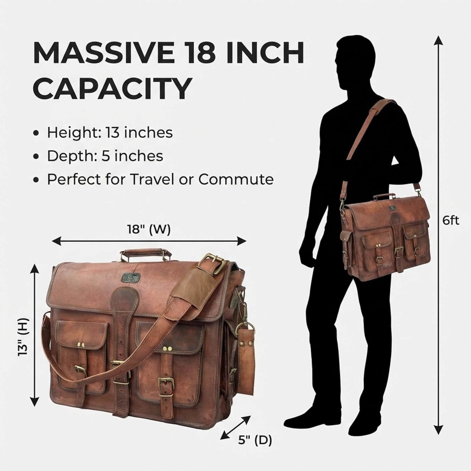 Leather Messenger Bag for Men, 18 Inch Laptop Crossbody, Handmade Leather Sho…