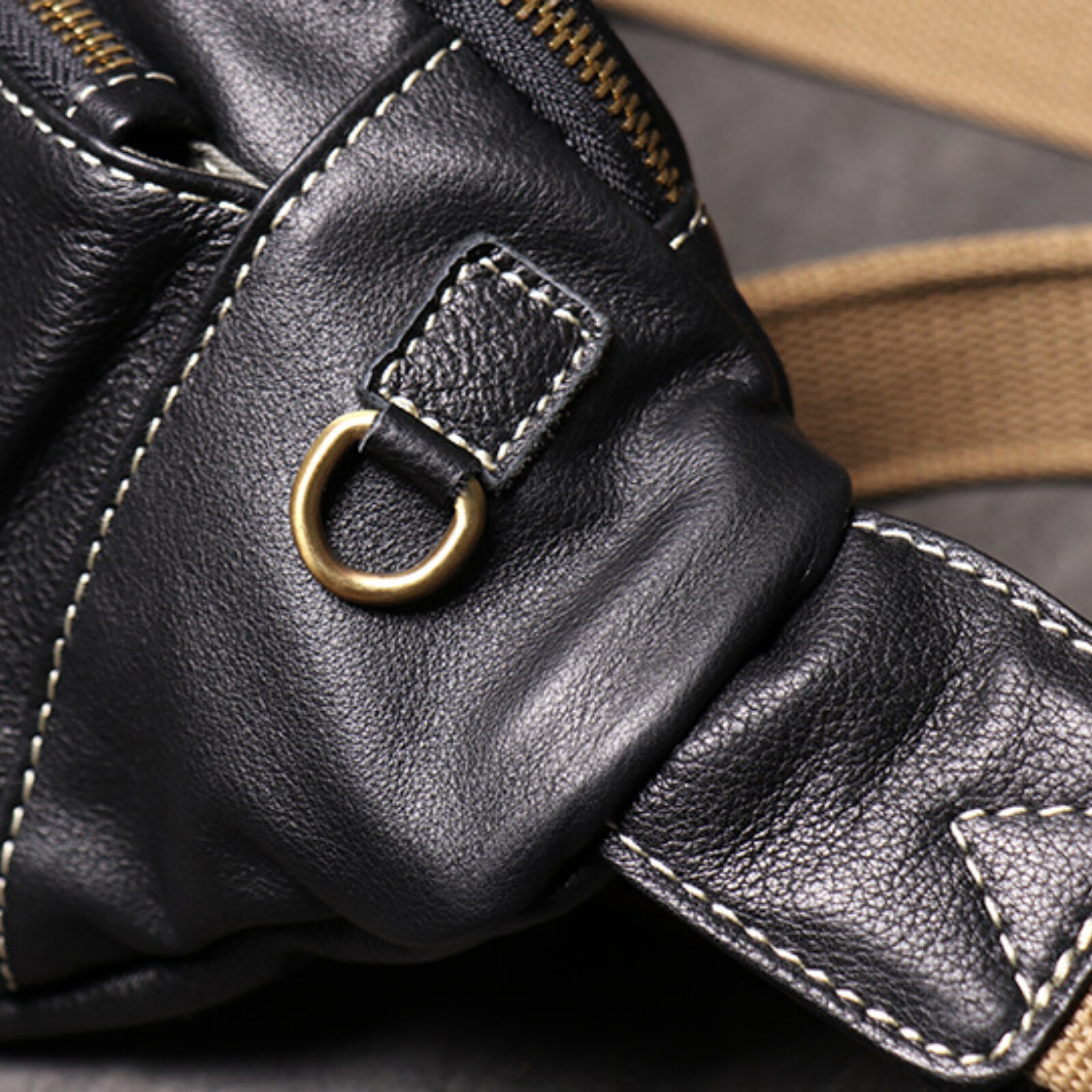 Mens Leather Crossbody Sling Bag Adjustable Strap Fanny Pack with Zippers