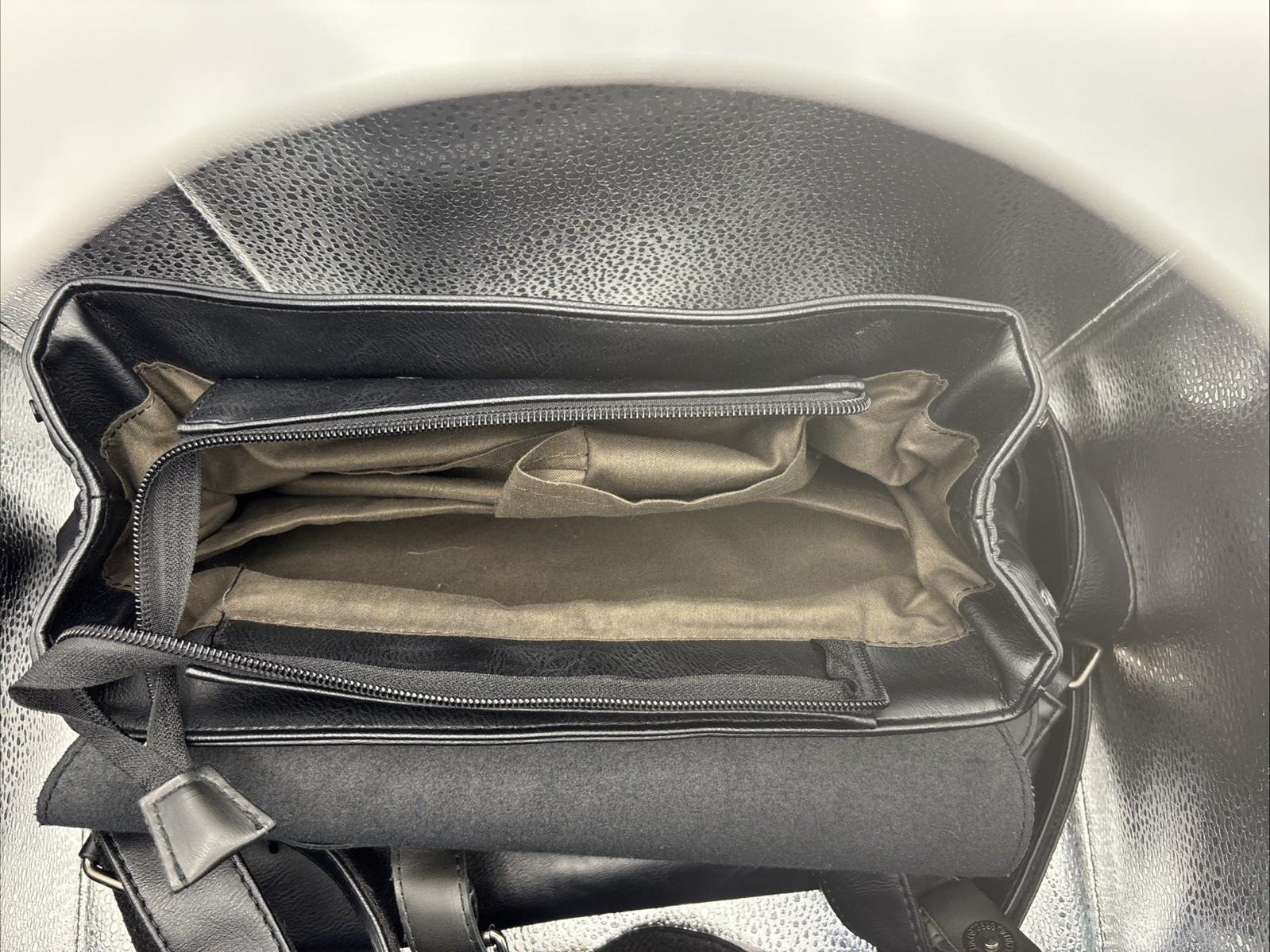 LXY Black Vegan Leather Backpack Unisex Adult Travel School Laptop Bookbag Bag
