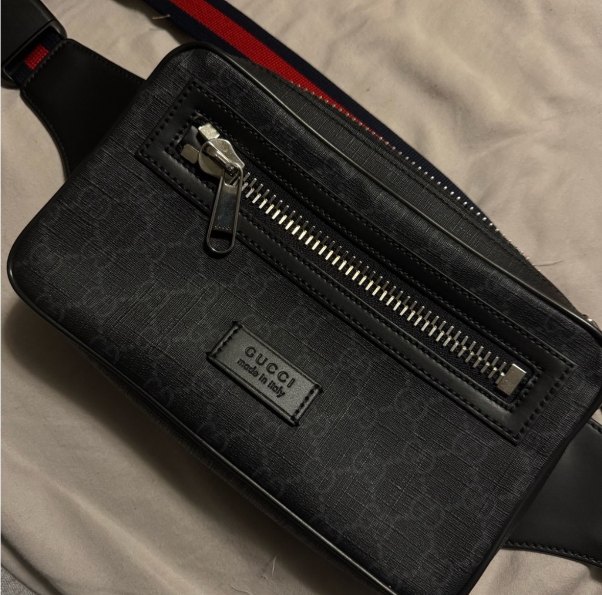 Gucci Soft GG Supreme Monogram Web Belt Bag Black Grey NEW