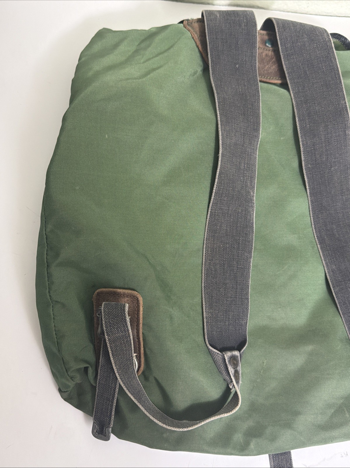 Vintage Small Green Hiking Rucksack Nylon Leather Cotton 16x16x4