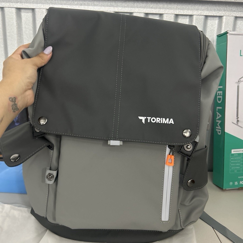TORIMA Gray/Black Men’s Backpack Zip & Snap Closure with Inner/Outer Pockets