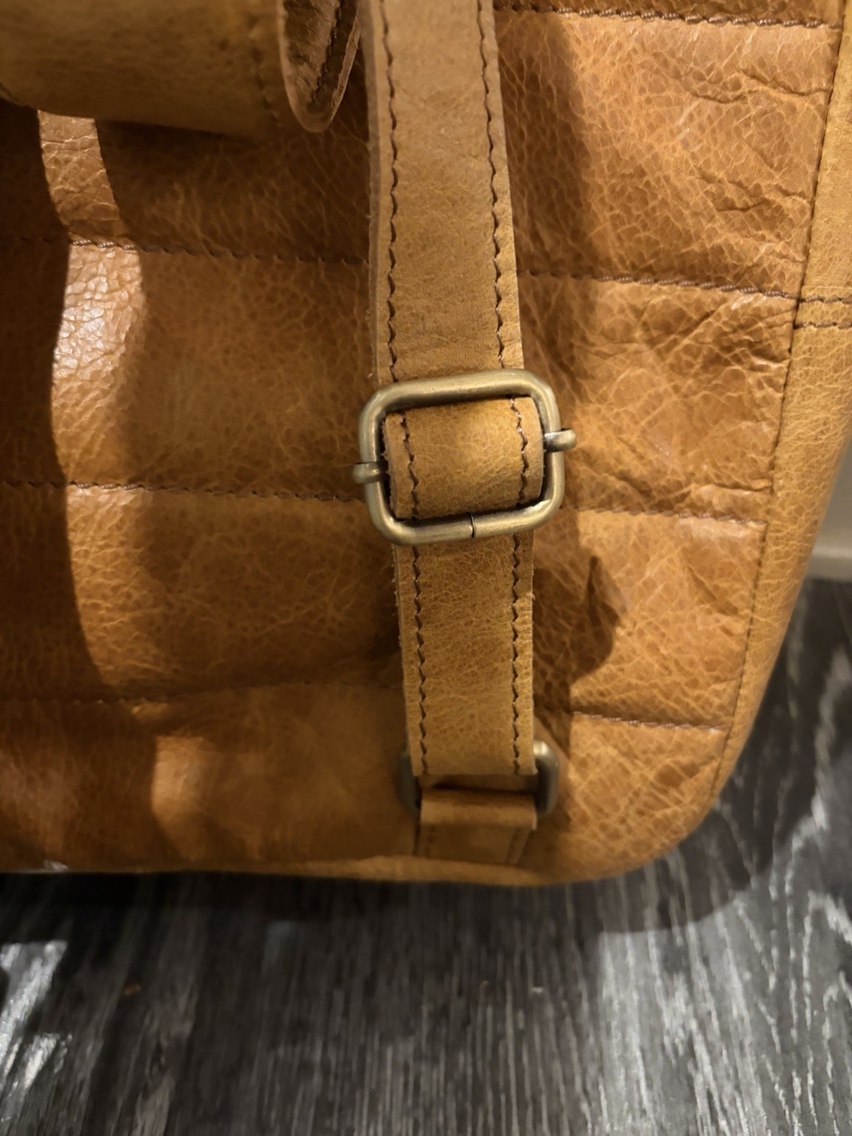 Brown/ came Solid leather Backpack with Adjustable Straps, Zip Closure