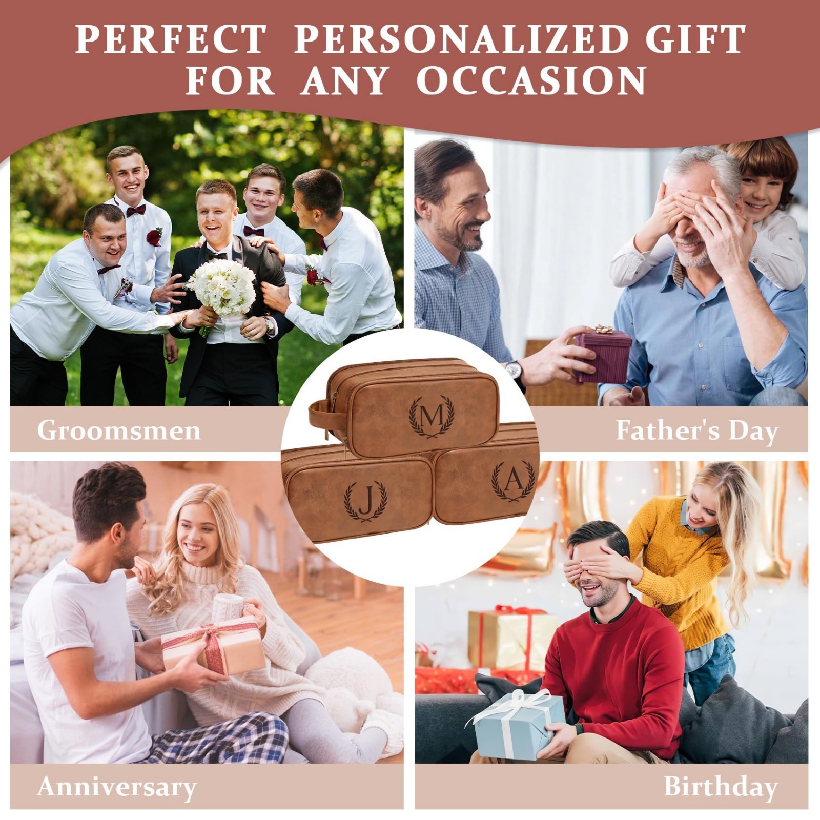 Waterproof Men’s Toiletry Bag – Personalized Leather Travel Organizer, Groomsmen