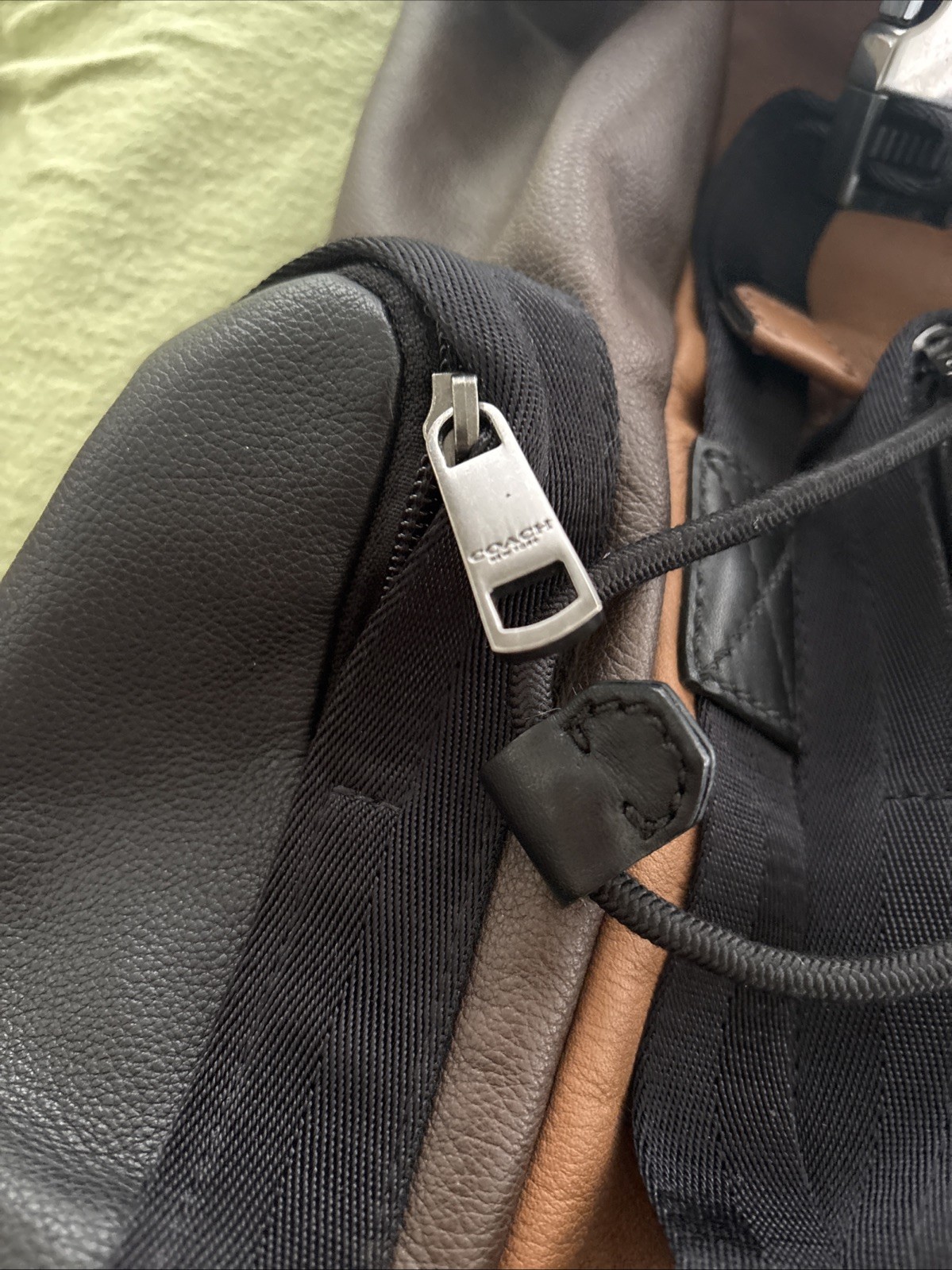 Coach Men’s Thompson Backpack Brown And Black Leather Panels Drawstring