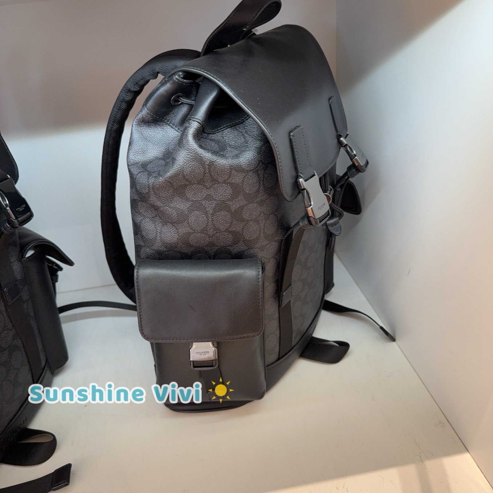NWT COACH MEN’S Clark Backpack In Signature Canvas CCF90 Gunmetal/Charcoal/Black