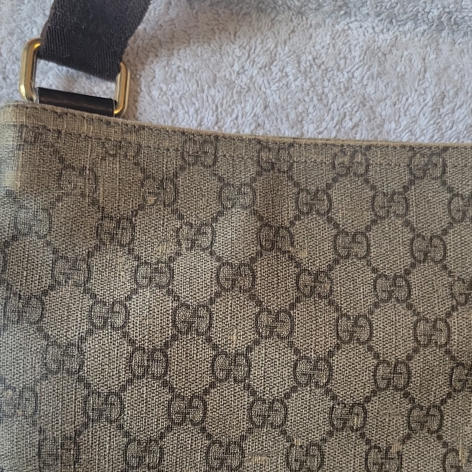 Gucci GG Monogram Messenger Bag Beige/Brown Zip Shoulder Crossbody Strap