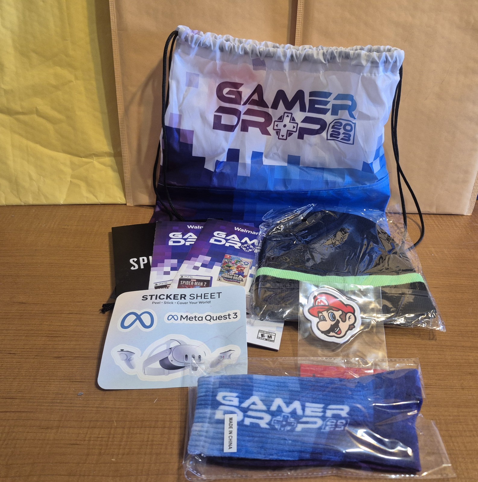 Gamer Drop 2023 Swag Bag Drawstring Backpack w/Swag Included ~ Beanie, Socks…